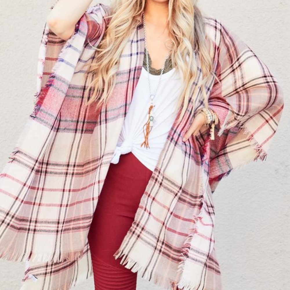 Cozy Plaid Ruana Wrap & Red Leggings